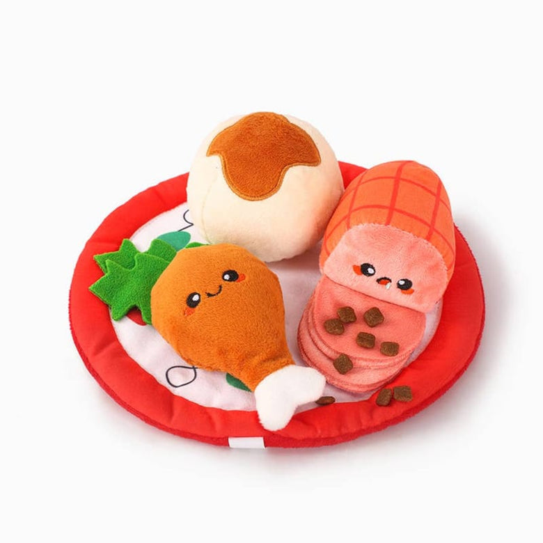 Hugsmart Products Inc dog toys Happy Woofmas Christmas Dinner Interactive Plush Dog Toy Set - 4 Pc