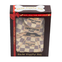 Haute Diggity Dog dog toys LIMITED EDITION Checker Chewy Box Plus Squeak Dog Toy Set - 3 Pc