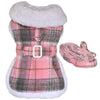 Doggie Design, Inc. Jackets-Coats XS Sherpa Lined Dog Harness Coat - Pink and White Plaid with Matching Leash