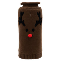 Christmas Reindeer Face Warm Holiday Brown Turtleneck Dog Sweater