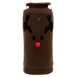Christmas Reindeer Face Warm Holiday Brown Turtleneck Dog Sweater