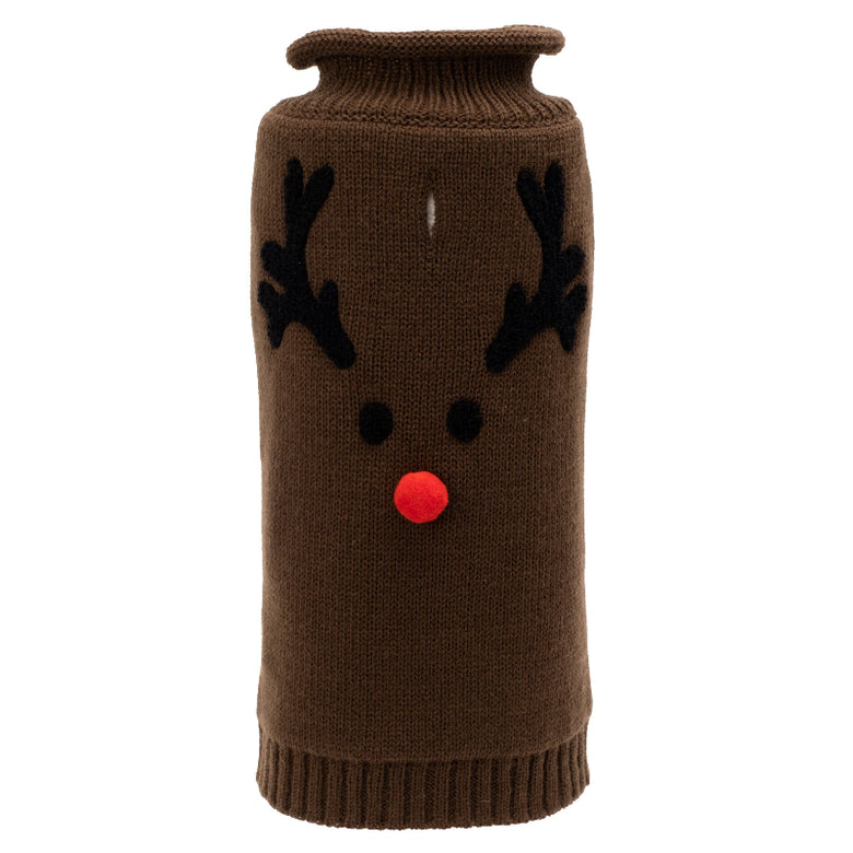 Christmas Reindeer Face Warm Holiday Brown Turtleneck Dog Sweater