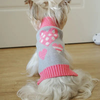 TM - NGS PET SHOP Dog Apparel XXS Adorable Triple Heart Patterned Pink & Grey Turtleneck Dog Sweater