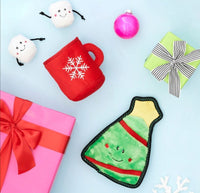 Holiday Christmas Burrow Hot Cocoa Interactive Plush Squeak Dog Toy Set - 4Pc