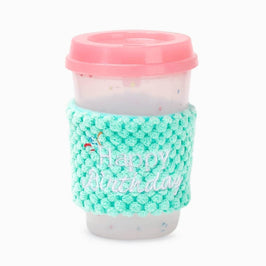 Hugsmart Products Inc dog toys Yappy Birthday Pink Birthday Coffee Cup Rubber Dog Toy