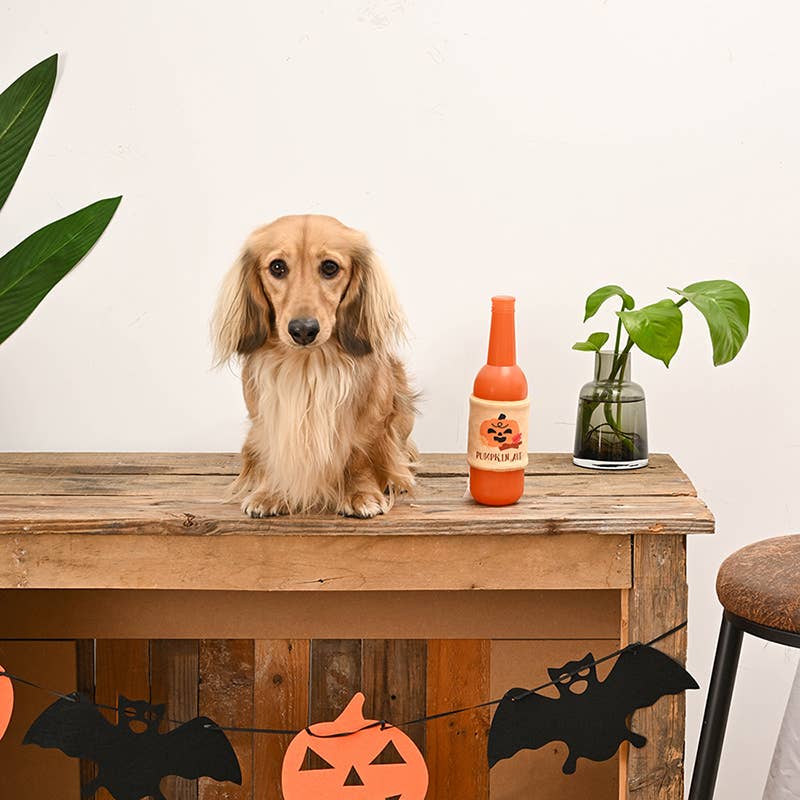 Hugsmart Products Inc dog toys Howloween Night Pumpkin Ale TPR Rubber Bottle Dog Toy