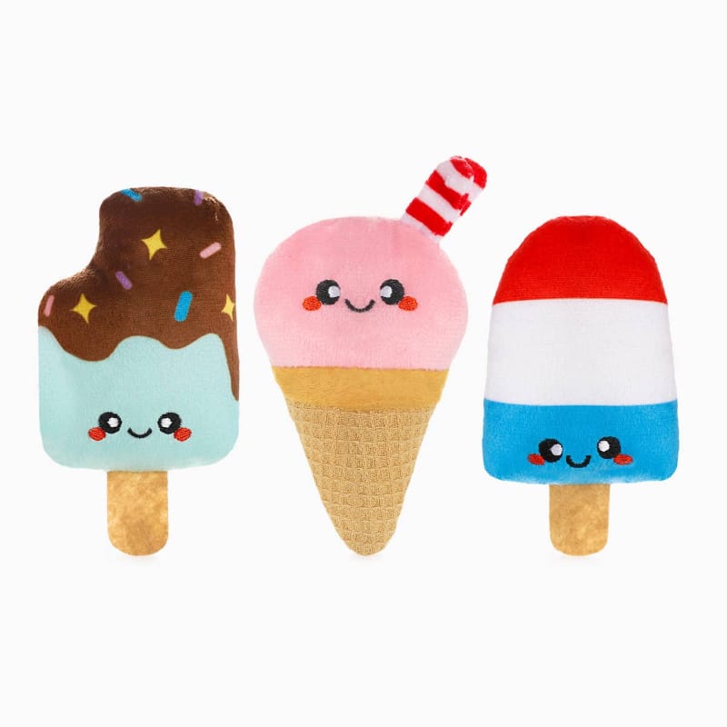 Hugsmart Products Inc dog toys Party Summar Cool Pup Ice Cream Squeaky Plush Dog Toy Set - 3 Pc