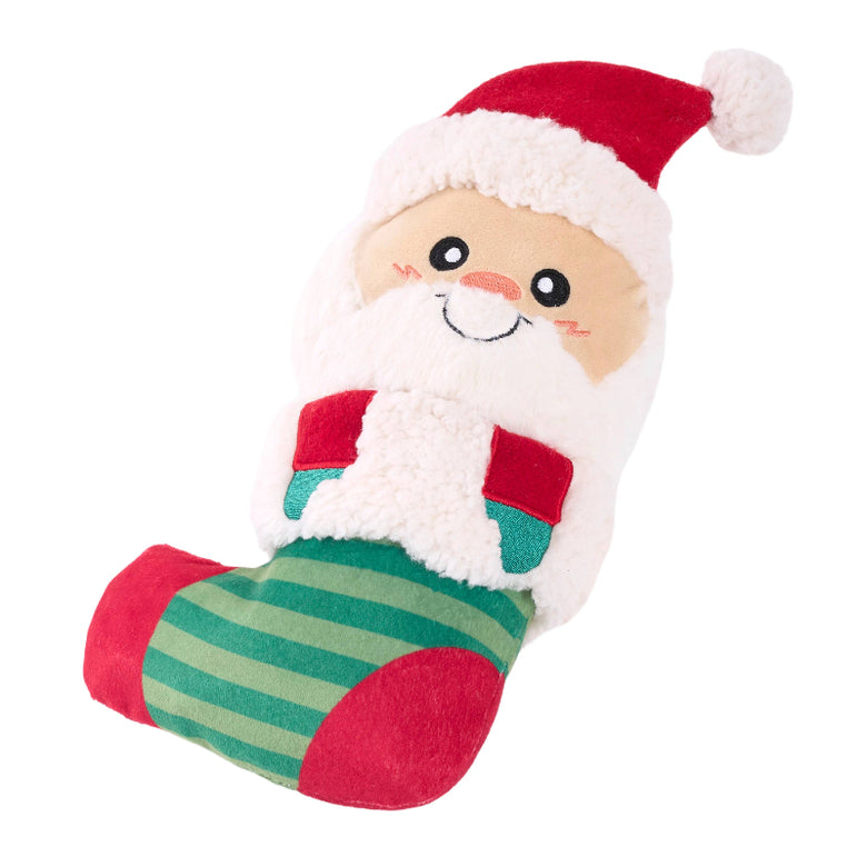 EcoZippy Christmas Holiday Santa Stocking Plush Squeaky Dog Toy