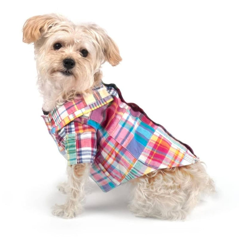 The Worthy Dog CollardShirts XL Pink Bright Multi Patch Madras Collared Dog Shirt - XL only available