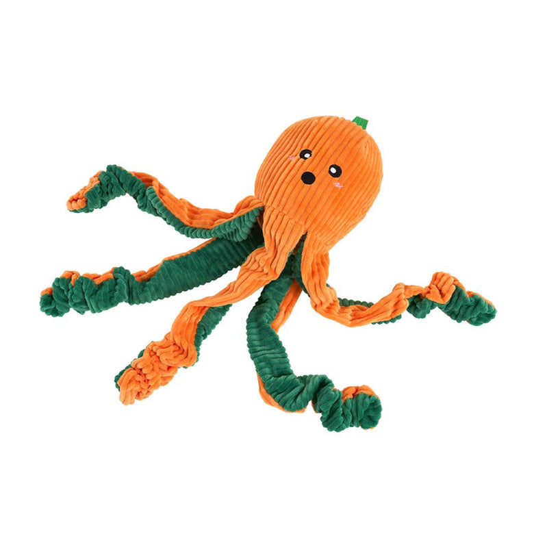 Halloween Pumpkin Octopus Fall Season Plush Squeaky Dog Toy