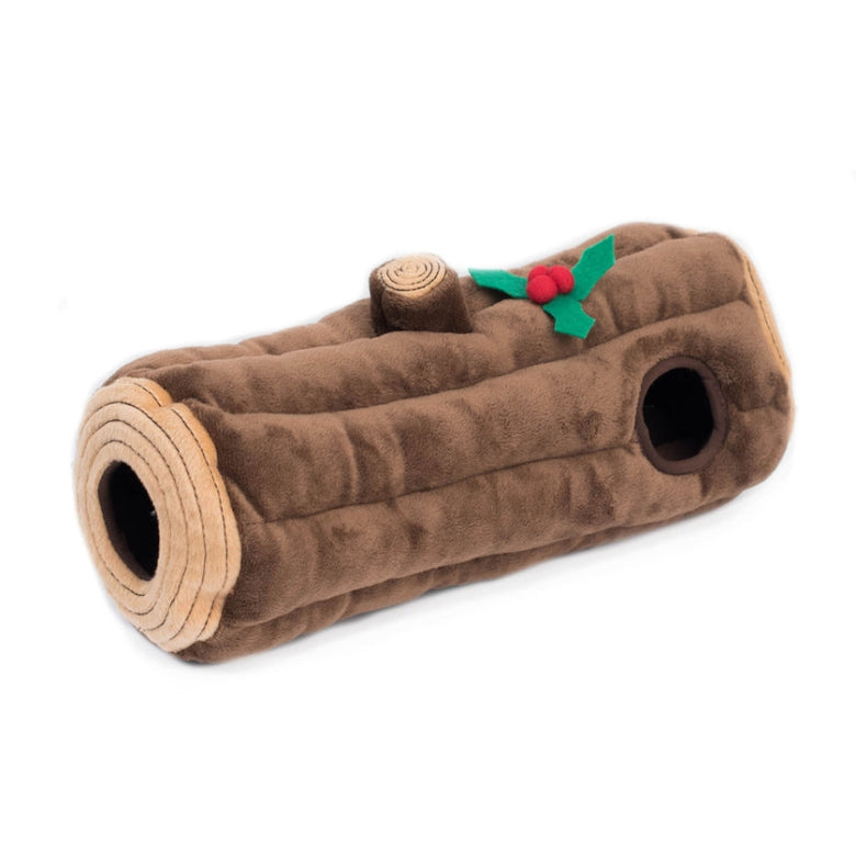 Christmas Holiday Burrow Yule Log Plush Squeak Dog Toy Set - 4 Pc