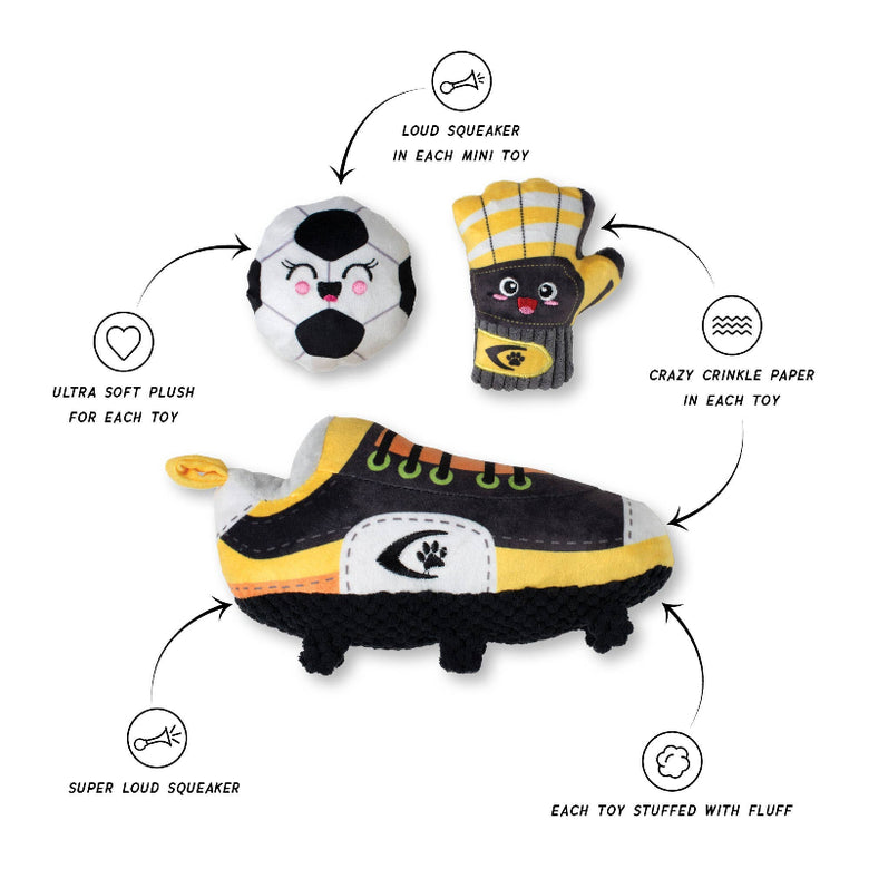 GOOOOOAL Soccer Time Sports Plush Squeaky Dog Toy Set - 3 Pc