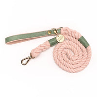 Neighborwoof Leashes Beverly Hills Rope Soft Pink & Green Handcrafted Leather Gold Hardware Dog Leash