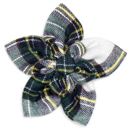 The Worthy Dog Bow Ties SM Stewart Tartan Green Plaid Flower Pet Collar Attachment - 2 Sizes