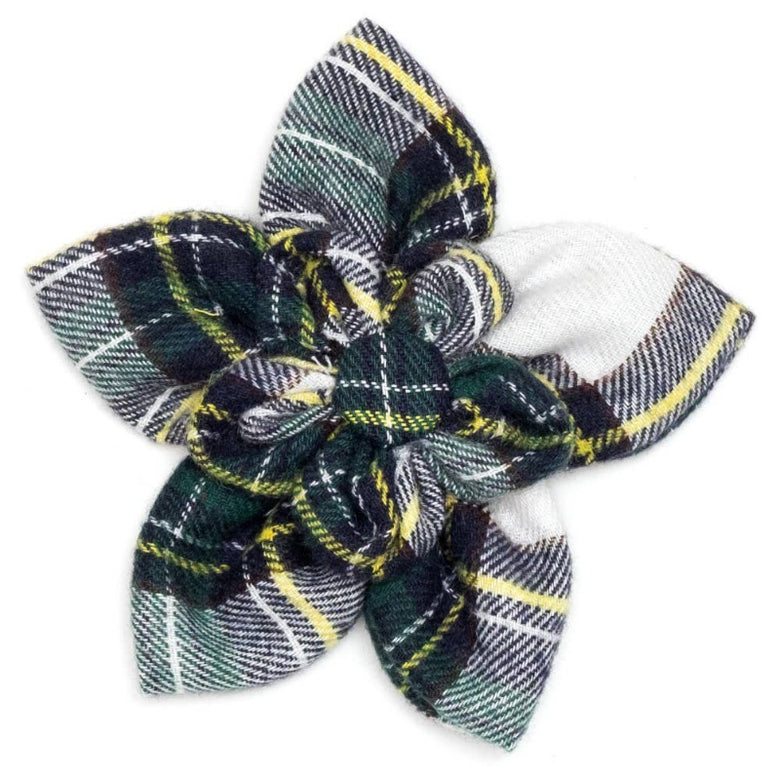 Stewart Tartan Green Plaid Flower Pet Collar Attachment - 2 Sizes