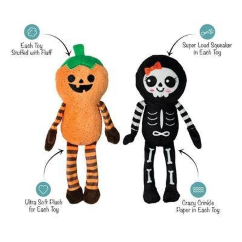 PetShop by Fringe Studio dog toys Halloween Oh My Gourd Pumpkin & Skeleton Plush Squeak Dog Toy Set - 2 Pc