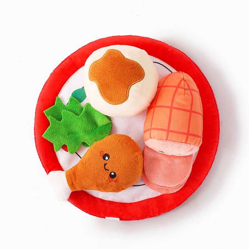 Hugsmart Products Inc dog toys Happy Woofmas Christmas Dinner Interactive Plush Dog Toy Set - 4 Pc