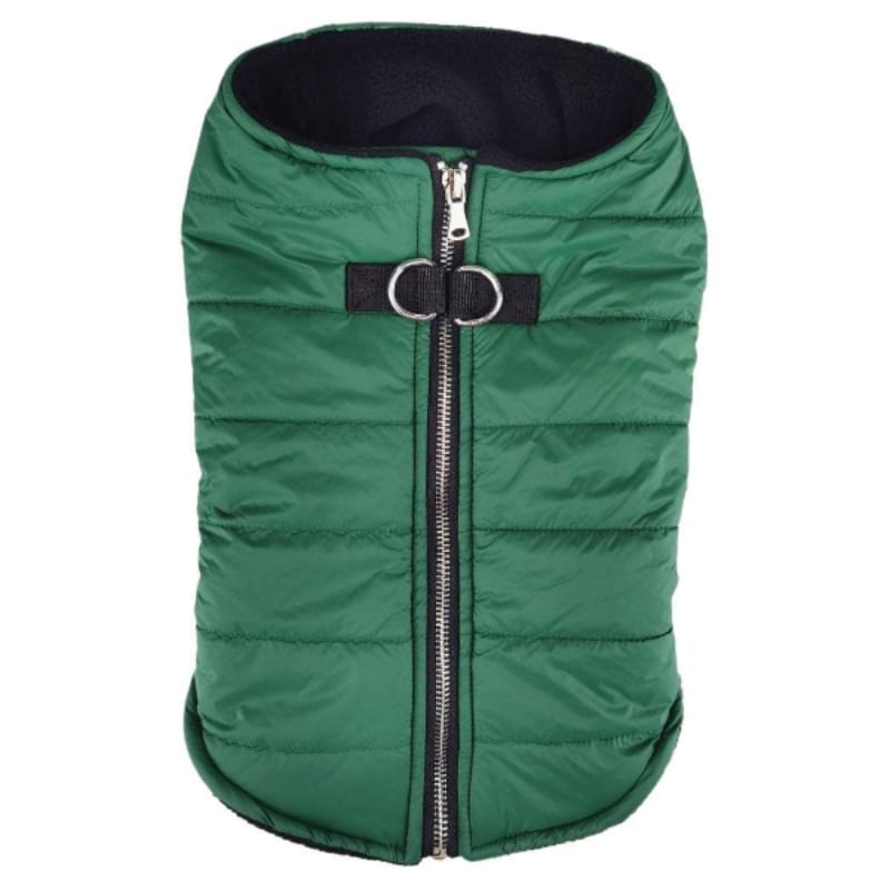 Doggie Design Jackets XS Zip-up Dark Green Fleece Lined Dog Puffer Vest