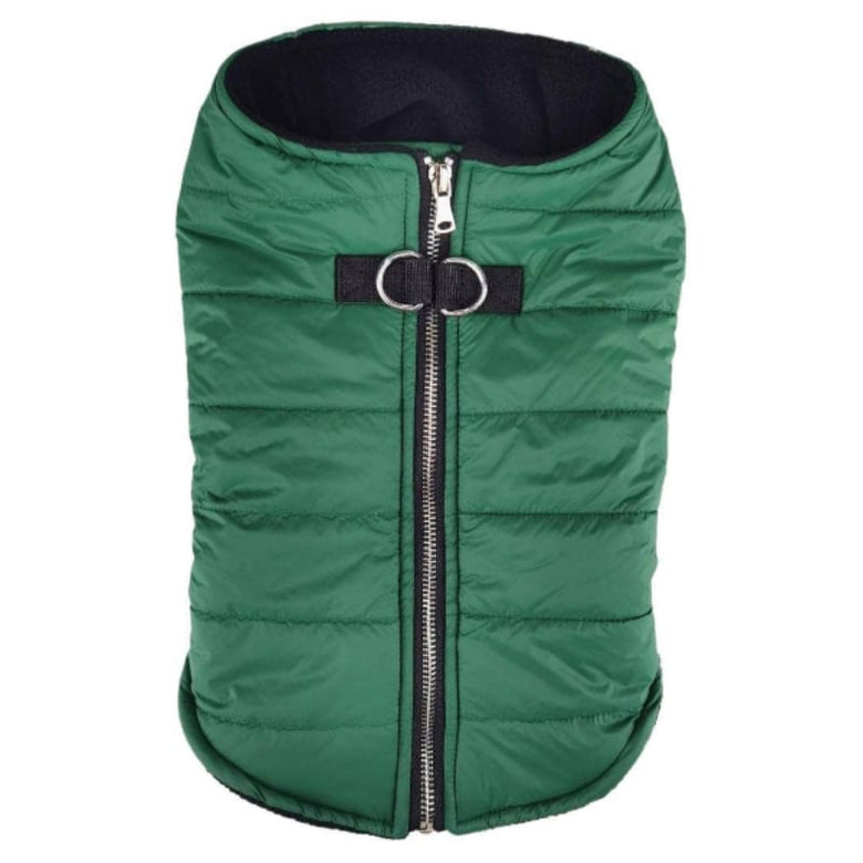 Doggie Design Jackets XS Zip-up Dark Green Fleece Lined Dog Puffer Vest