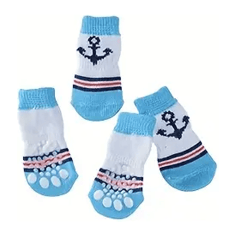 TM - DEVELOP STAR Pet Socks LG Anchor Blue Non-Skid Bottom Warm Pet Socks - 4pc