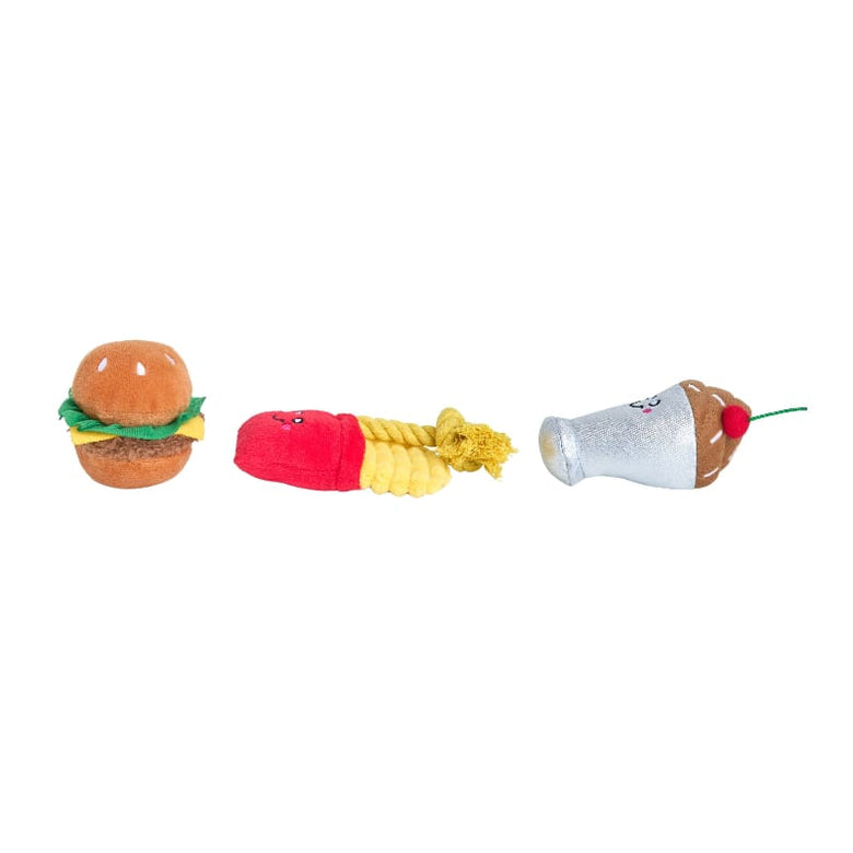 ZippyPaws dog toys Fast Foods Miniz Plush Dog Toy Set - 3 Pack
