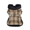 Doggie Design Jackets XS Sherpa Lined Dog Harness Coat Brown & White Plaid with Matching Leash