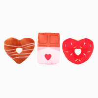 Hugsmart Products Inc dog toys Woof Love Heart Shaped Donuts with Choco Bar Plush Dog Toy Set - 3 Pc