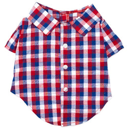 The Worthy Dog CollardShirts SM Check Red White Blue Collared Dog Shirt