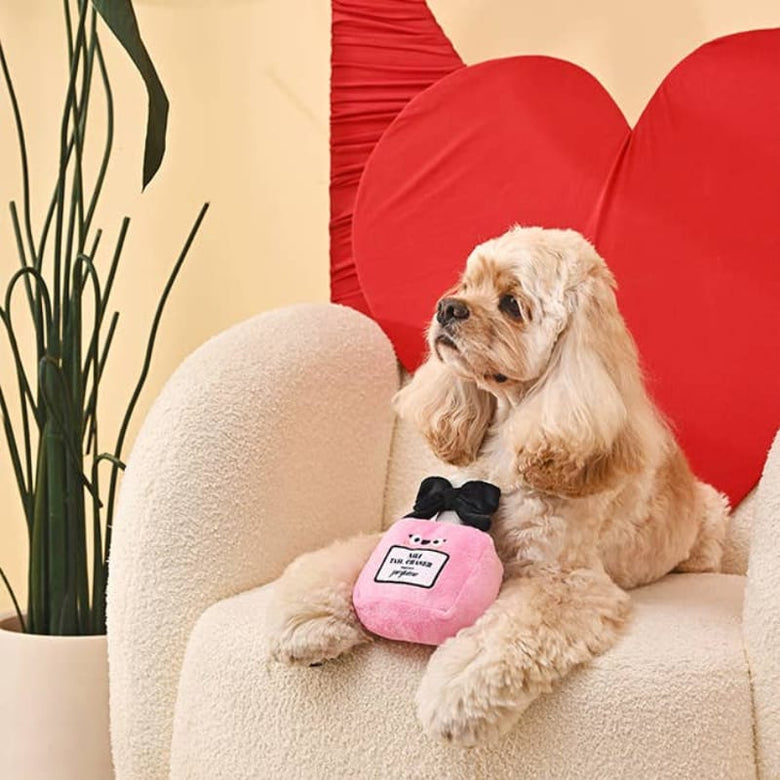 Hugsmart Products Inc Dog Toys Makeup Collection Tail Chaser Perfume Plush Squeak Dog Toy