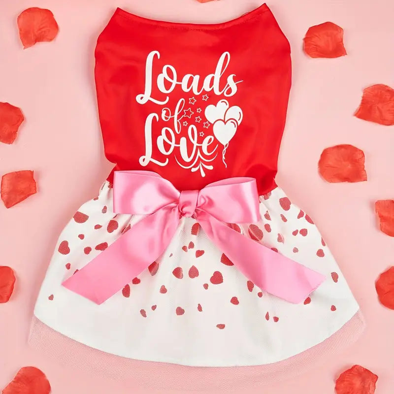 TM - PET PLUS LTD Dog Apparel XS Loads of Love Hearts and Tulle Pink Bow Red Dog Dress