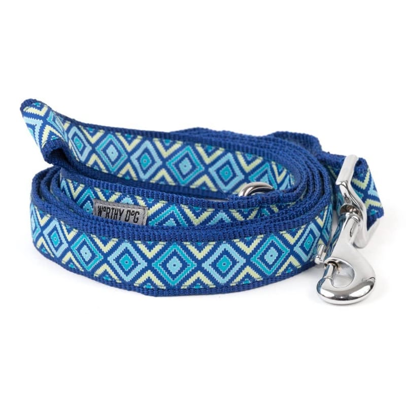 The Worthy Dog Leashes SM Graphic Diamond Print Blue Dog Leash