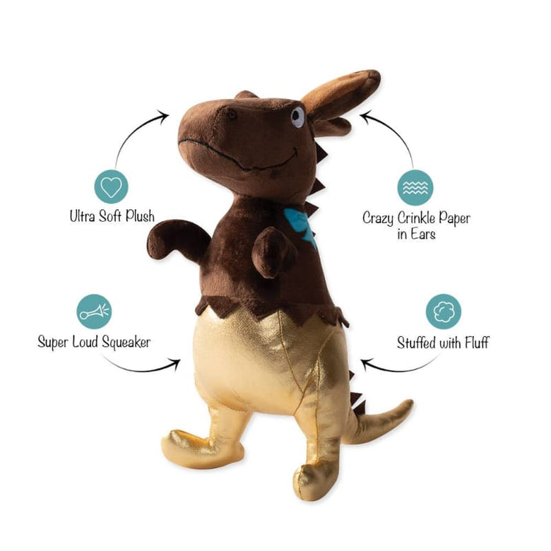 Petshop by Fringe Studio dog toys Easter Choc-A-Saurus Bunny Ears Rex Spring Plush Squeak Dog Toy