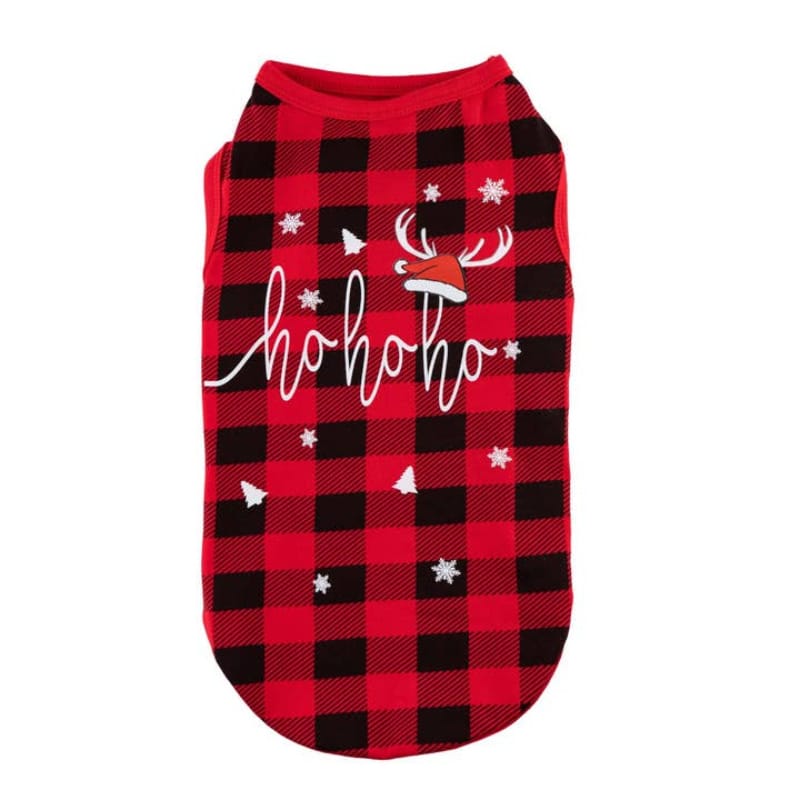 Barker's Bowtique Tee's XS Ho Ho Ho Red Plaid Christmas Holiday Pet Tank
