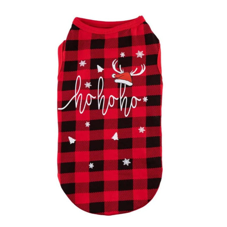Barker's Bowtique Tee's XS Ho Ho Ho Red Plaid Christmas Holiday Pet Tank