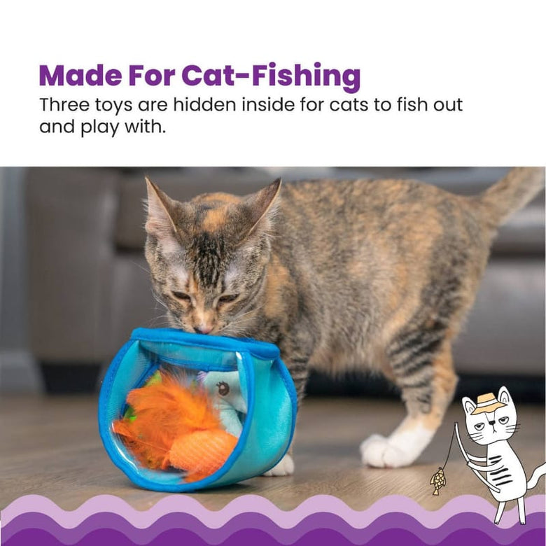 Catstages Cat Toys Hide & Seek Blue Fish Bowl Interactive Cat Toy Set - 3 Pc