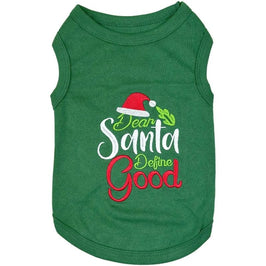 Parisian Pet® Tee's 2XS Dear Santa, Define Good Green Christmas Holiday Embroidered Dog T-Shirt