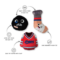Go For The Goal Hockey Sports Plush Squeaky Dog Toy Set - 3 Pc