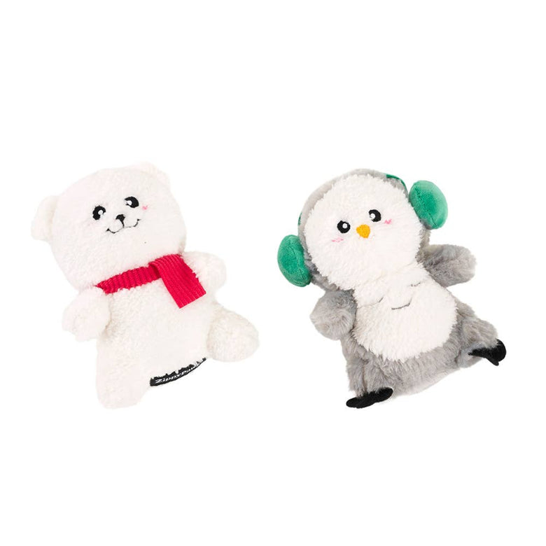Christmas Holiday Cheeky Chumz Jr Snow Owl & Polar Bear Plush Dog Toy Set - 2 Pk