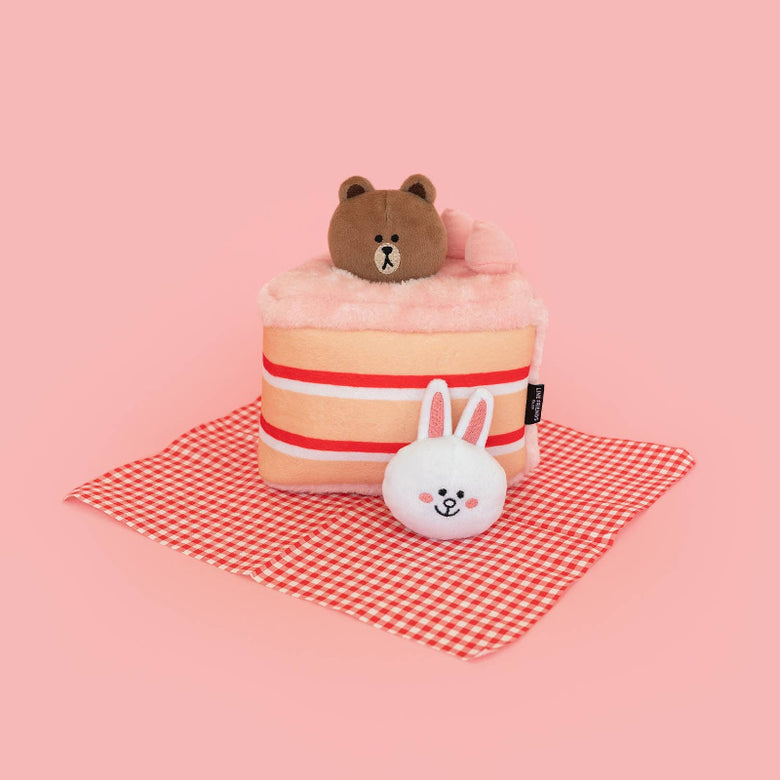 Brown & Friends Pink Birthday Cake Burrow Interactive Plush Squeaky Dog Toy Set - 3 Pc
