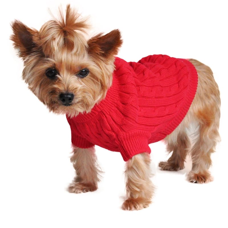 Doggie Design, Inc. Sweaters Combed 100% Cotton Cable Knit Fiery Red Dog Sweater