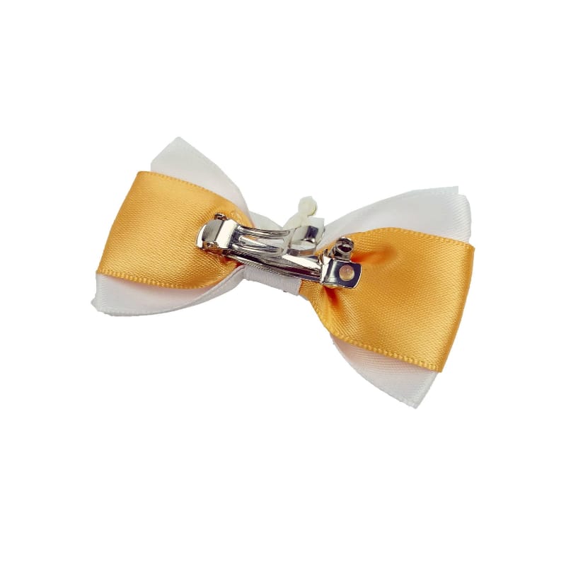 Barker's Bowtique Hair Bows Gold & White with Tiara Dog Hair Bows on French Clips - 2 per card