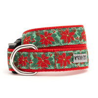 Christmas Poinsettias Red / Green Holiday Dog Collar