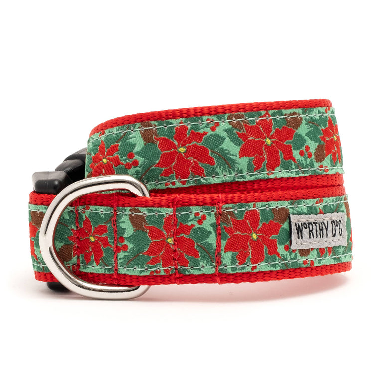 Christmas Poinsettias Red / Green Holiday Dog Collar