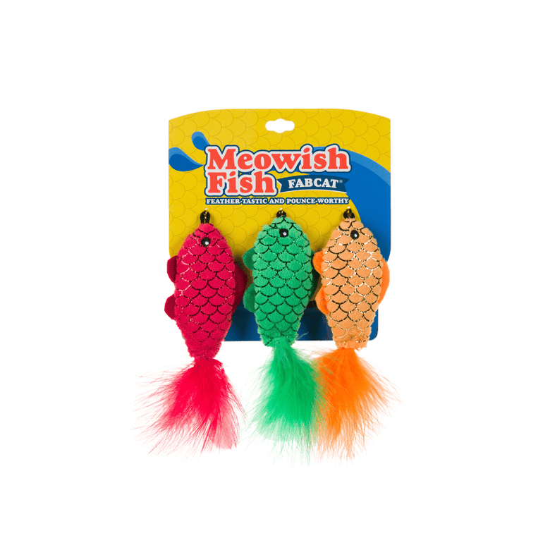 fabdog Cat Toys Meowish Fish Colorful Feather Cat Toy Set - 3 Pk