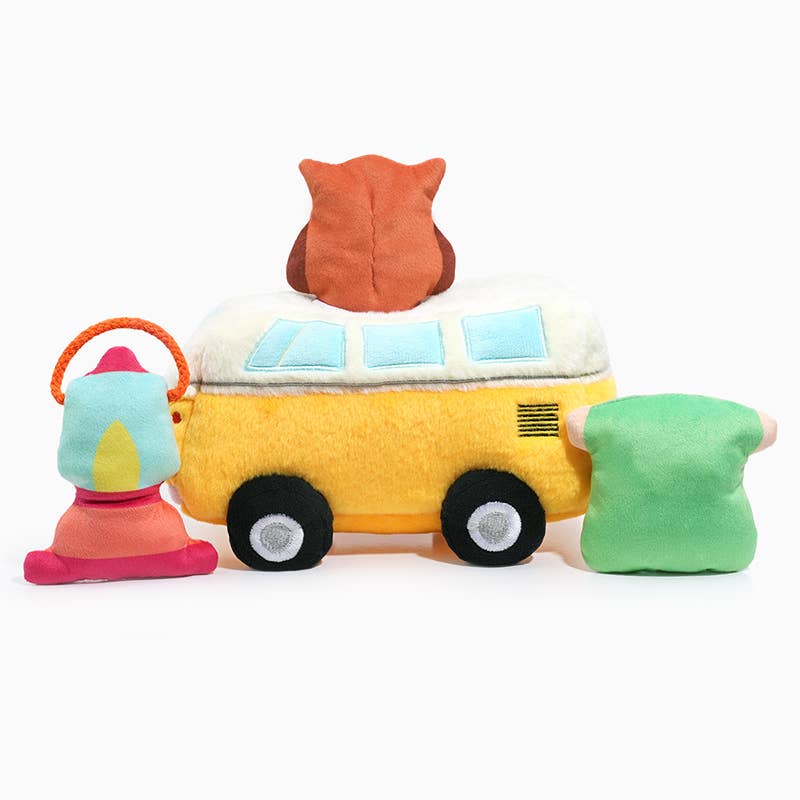 Hugsmart Products Inc Dog Toys Volkswagen Camper Van Hide and Seek Interactive Plush Squeaky Dog Toy Set - 4 Pc