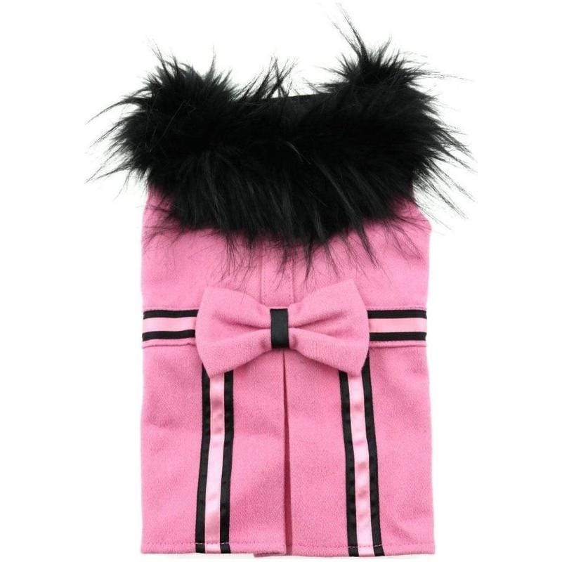 Doggie Design, Inc. Jackets-Coats XS Wool Blend Pink Faux Fur Collar Classic Dog Harness Coat with matching Leash