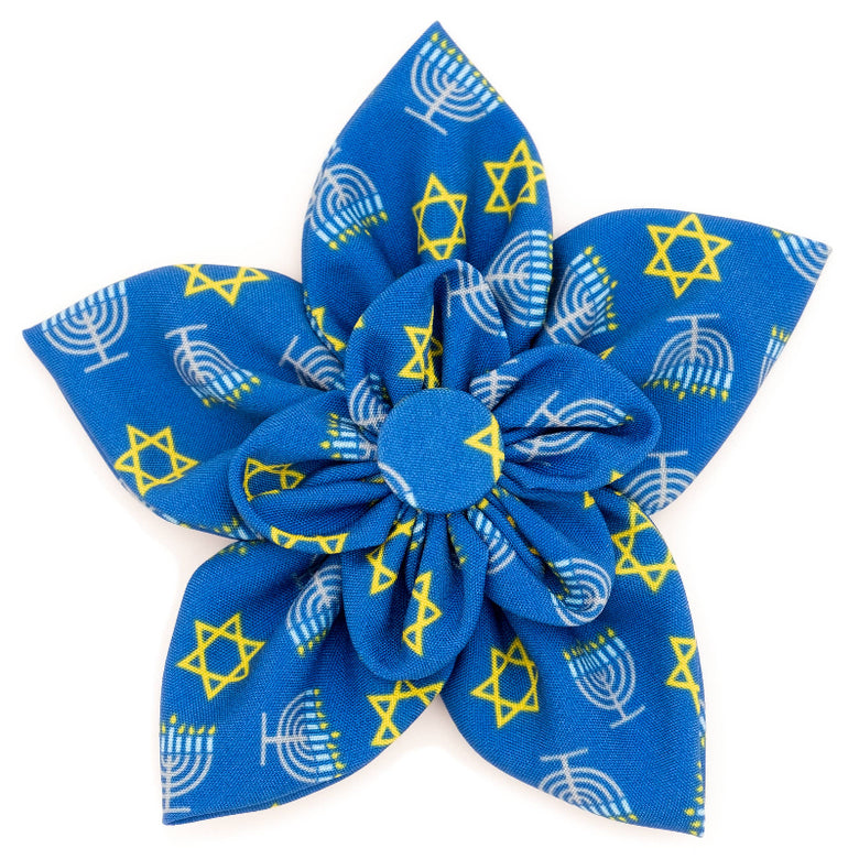 Menorah Hannukah Blue Flower Holiday Pet Collar Attachment - 2 Sizes