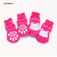 TM - ZOOUJM Pet Socks SM Cute Paw Hot Pink Non-Skid Bottom Warm Pet Socks - 4pc