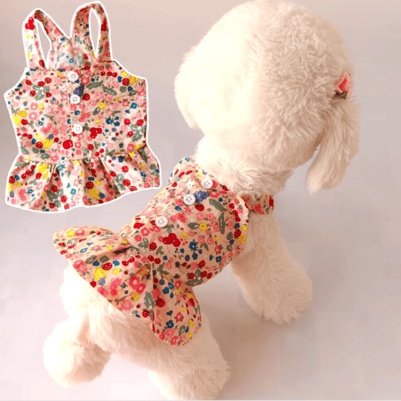 AE Dog Apparel Spring Flowers & Berries Pink Pet Dress