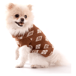 AE-DPSS-2 Sweaters Patterned Turtleneck Dog Sweater - in Brown or Grey